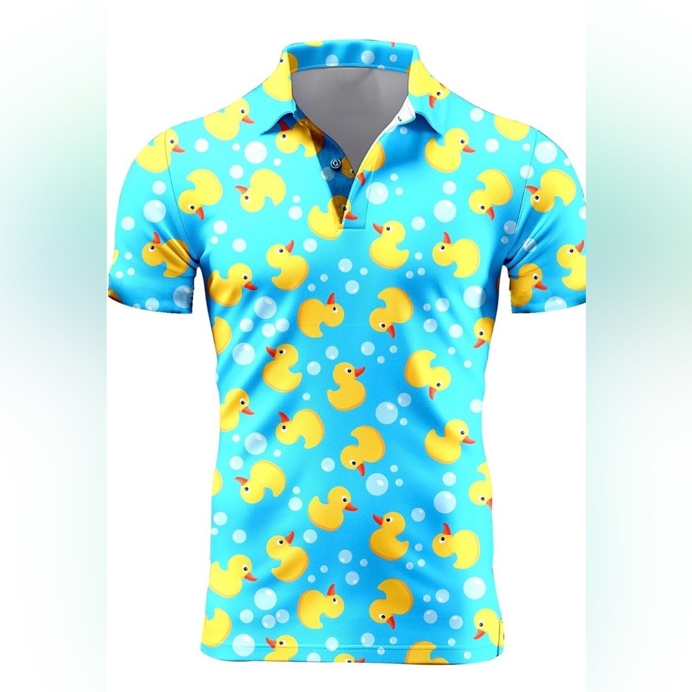 NWOT Men’s Blue Duck Print Polo Shirt Size Medium